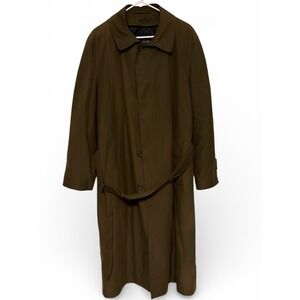 Bill Blass Trench Overcoat Jacket Men 38 Reg BRWN Plaid Lining Outerwear VTG 90s